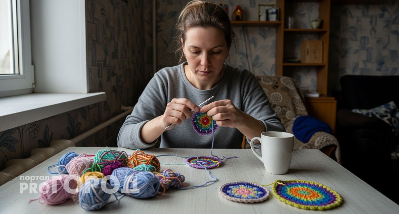 Увидела что творит соседка с остатками пряжи и теперь собираю каждый клубочек дома