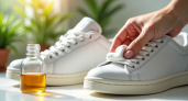 3 капли на ватный диск - и очищаем белую подошву: исчезают даже стойкие желтые пятна
