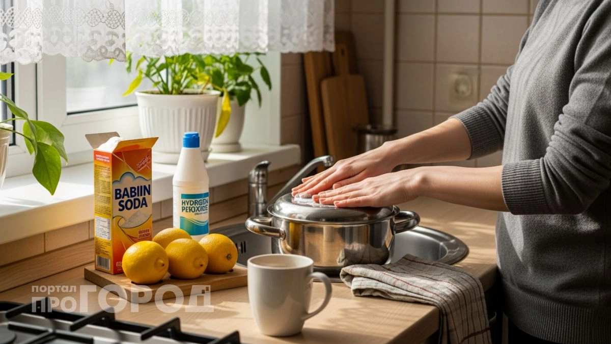 Вылила в кастрюлю этот раствор и включила огонь: нагар отходит пластами без единого движения губкой