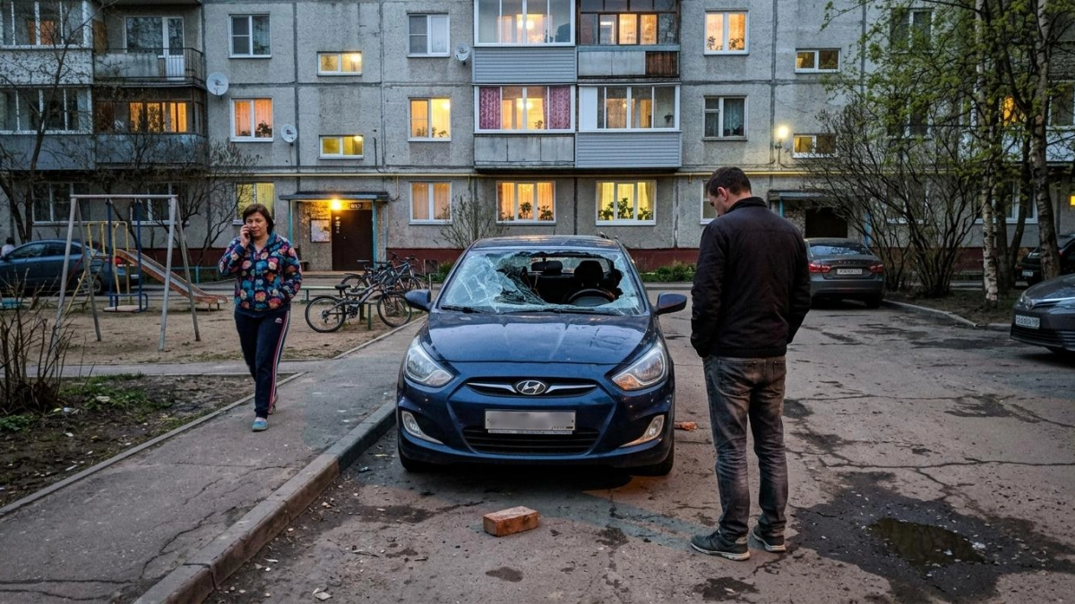 Сосед в нетрезвом виде разбил кирпичом стекло Hyundai на 46 тысяч рублей