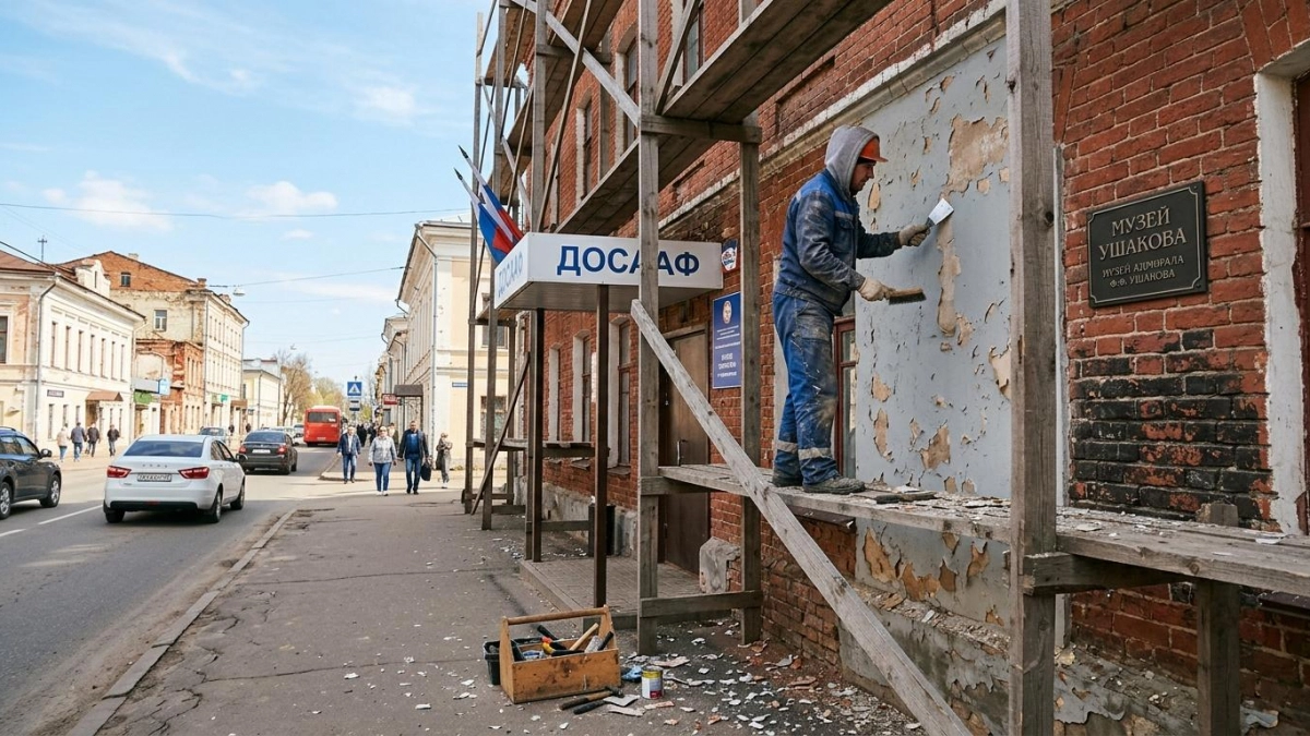 В Рыбинске отремонтируют 30 фасадов: первым восстановят исторический кирпич ДОСААФ