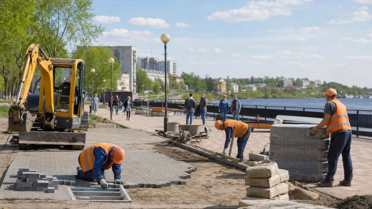 На Волжской набережной в Рыбинске стартовало летнее благоустройство