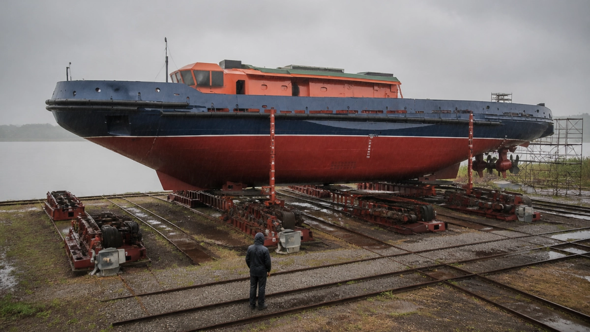 В Рыбинске спустили на воду буксир для борьбы со льдом на Неве