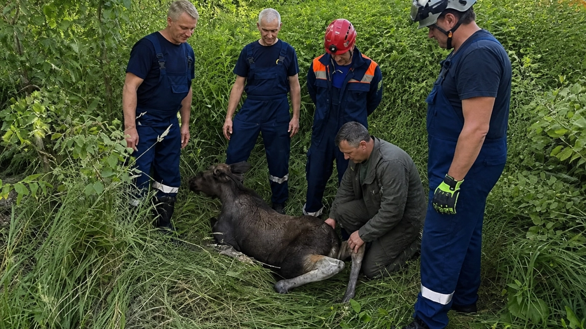 В Ярославской области лосенка достали из колодца и вернули к матери