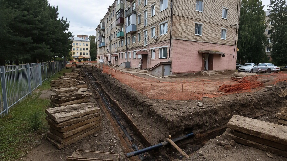 На Кольцова в Рыбинске полностью заменят трубопровод вдоль дома на Крестовой